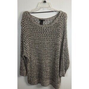 LANE BRYANT Gold Metallic Open Weave Knit Tunic Sweater Women 22/24 Crochet